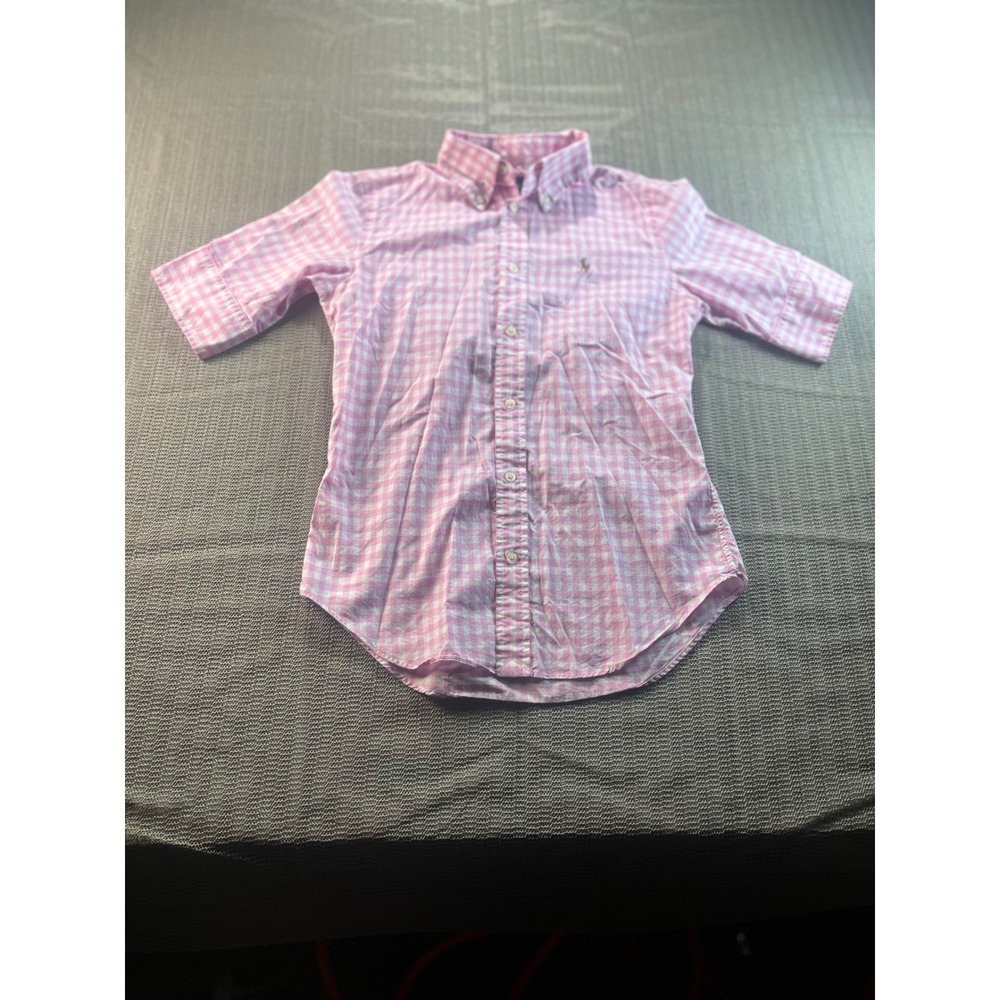 Ralph Lauren Kids Pink Gingham Short Sleeve Button Down Shirt Size XS TP